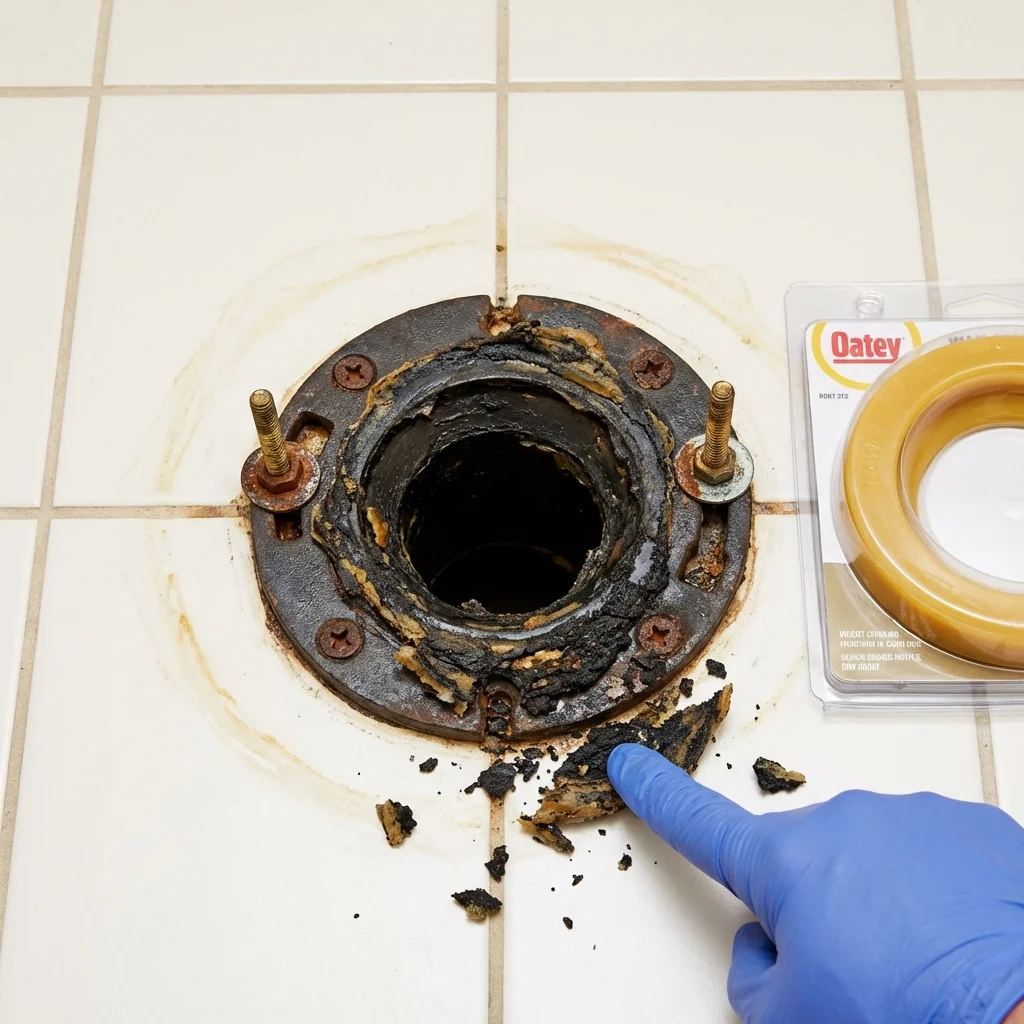 Failed wax ring showing water seepage at the base of a toilet in a Hurst, TX home
