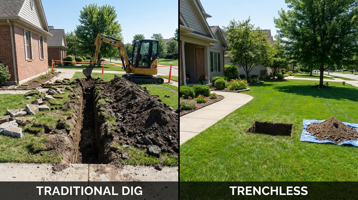 Trenchless sewer repair with minimal yard damage versus traditional excavation in Hurst, TX